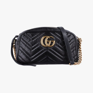 Pre-owned Gucci GG Marmont Black Leather 447632 shoulderbag | stylenewstar