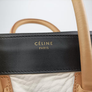 Pre-owned Celine Luggage Mini Shopper Beige×white×black Leather handbag | stylenewstar
