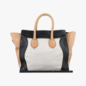 Pre-owned Celine Luggage Mini Shopper Beige×white×black Leather handbag | stylenewstar
