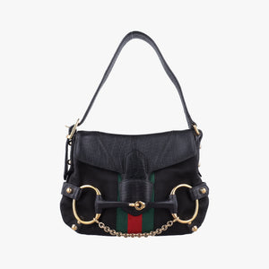 Secondhand Gucci Horsebit Black canvas×Leather 131094 handbag | stylenewstar