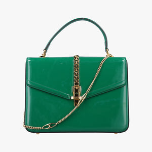 Pre-owned Gucci Sylvie Green Patent Leather 589478 shoulderbag | stylenewstar
