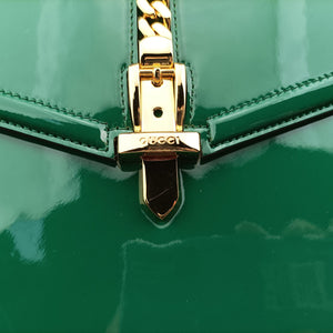 Pre-owned Gucci Sylvie Green Patent Leather 589478 shoulderbag | stylenewstar