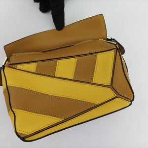 Pre-owned Loewe Puzzle mini Yellow x Brown Leather 322 30 U95 shoulderbag | stylenewstar