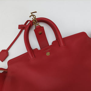 Pre-owned Yves Saint Laurent Downtown Cabas Red Leather x Suede 436832 shoulderbag | stylenewstar