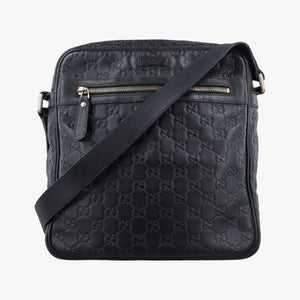 Pre-owned Gucci Guccissima Messenger Black Leather 201448 shoulderbag | stylenewstar