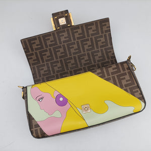Pre-owned Fendi BAGUETTE Antonio Lopez Brown x Multicolor PVC coated canvas x Leather 8BR600 shoulderbag | stylenewstar