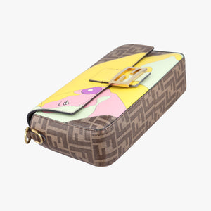 Pre-owned Fendi BAGUETTE Antonio Lopez Brown x Multicolor PVC coated canvas x Leather 8BR600 shoulderbag | stylenewstar