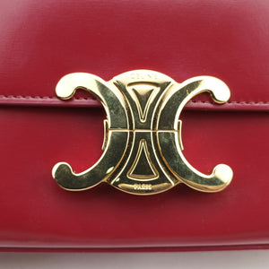 Pre-owned Celine Chain Claude Triomphe Red Leather shoulderbag | stylenewstar
