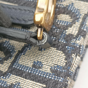 Pre-owned Christian Dior Saddle Phone holder Navy jacquard×Leather shoulderbag | stylenewstar