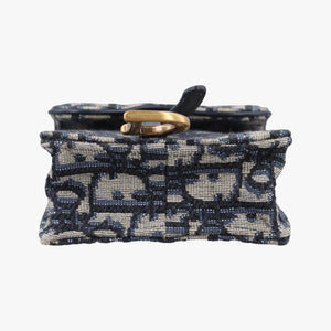 Pre-owned Christian Dior Saddle Phone holder Navy jacquard×Leather shoulderbag | stylenewstar