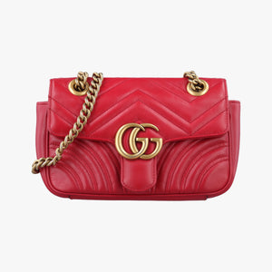 Pre-owned Gucci GG Marmont Red Leather 446744 shoulderbag | stylenewstar