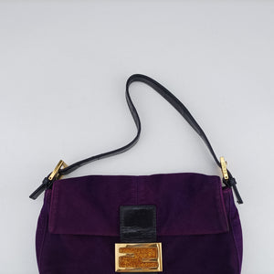 Pre-owned Fendi Baguette Purple suede 8BR638 handbag | stylenewstar