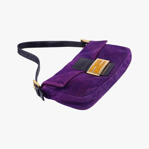 Pre-owned Fendi Baguette Purple suede 8BR638 handbag | stylenewstar