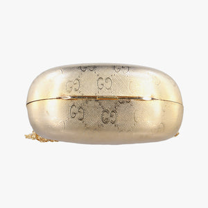 Pre-owned Gucci GG Metal Minaudiere Shell Golden Metal shoulderbag | stylenewstar