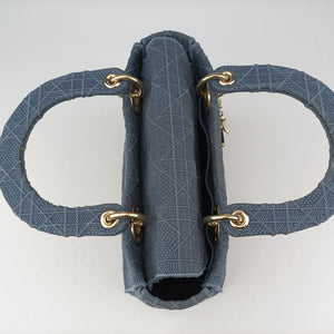 Pre-owned Christian Dior Lady Dior D-lite Blue Jacquard shoulderbag | stylenewstar