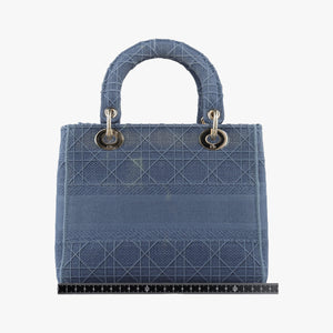 Pre-owned Christian Dior Lady Dior D-lite Blue Jacquard shoulderbag | stylenewstar