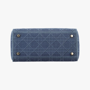 Pre-owned Christian Dior Lady Dior D-lite Blue Jacquard shoulderbag | stylenewstar