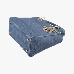 Pre-owned Christian Dior Lady Dior D-lite Blue Jacquard shoulderbag | stylenewstar