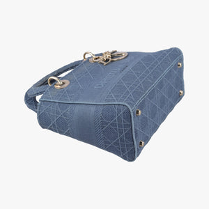 Pre-owned Christian Dior Lady Dior D-lite Blue Jacquard shoulderbag | stylenewstar