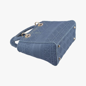 Pre-owned Christian Dior Lady Dior D-lite Blue Jacquard shoulderbag | stylenewstar