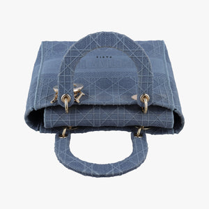 Pre-owned Christian Dior Lady Dior D-lite Blue Jacquard shoulderbag | stylenewstar