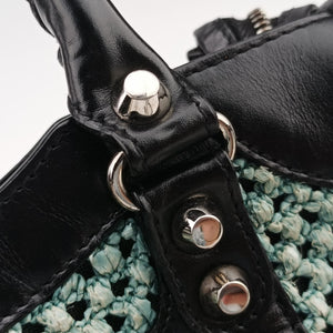 Pre-owned Balenciaga Classic City Black Raffia x Leather shoulderbag | stylenewstar