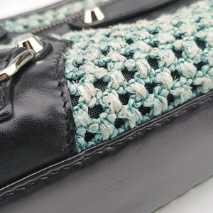 Pre-owned Balenciaga Classic City Black Raffia x Leather shoulderbag | stylenewstar