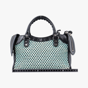 Pre-owned Balenciaga Classic City Black Raffia x Leather shoulderbag | stylenewstar