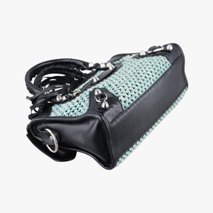 Pre-owned Balenciaga Classic City Black Raffia x Leather shoulderbag | stylenewstar