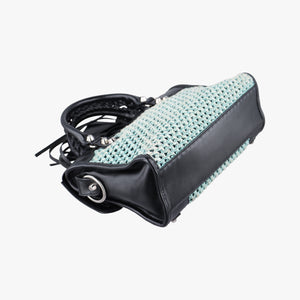 Pre-owned Balenciaga Classic City Black Raffia x Leather shoulderbag | stylenewstar