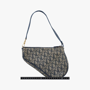 Pre-owned Christian Dior Saddle Navy Jacquard x Leather shoulderbag | stylenewstar
