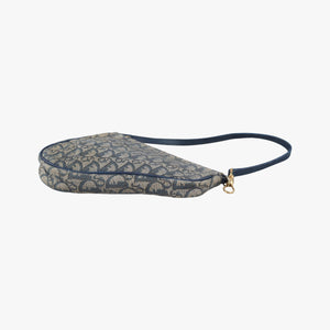 Pre-owned Christian Dior Saddle Navy Jacquard x Leather shoulderbag | stylenewstar