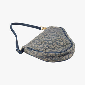 Pre-owned Christian Dior Saddle Navy Jacquard x Leather shoulderbag | stylenewstar