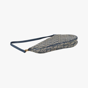 Pre-owned Christian Dior Saddle Navy Jacquard x Leather shoulderbag | stylenewstar