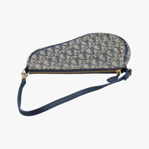 Pre-owned Christian Dior Saddle Navy Jacquard x Leather shoulderbag | stylenewstar