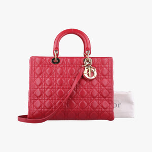 Pre-owned Christian Dior Lady Dior Red lambskin shoulderbag | stylenewstar