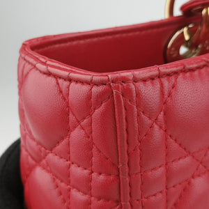 Pre-owned Christian Dior Lady Dior Red lambskin shoulderbag | stylenewstar