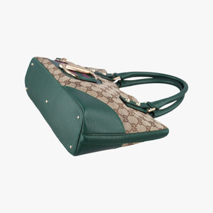 Pre-owned Gucci Horsebit Hasler Green × Brown GGCanvas×Leather 137475 handbag | stylenewstar