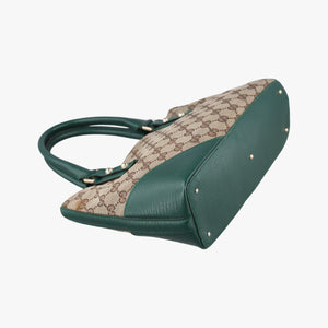 Pre-owned Gucci Horsebit Hasler Green × Brown GGCanvas×Leather 137475 handbag | stylenewstar