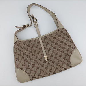 Pre-owned Gucci Jackie Ivory × Beige canvas×leather 001.40 handbag | stylenewstar