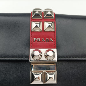 Pre-owned Prada Elektra Studded Black Leather IDH061 shoulderbag | stylenewstar