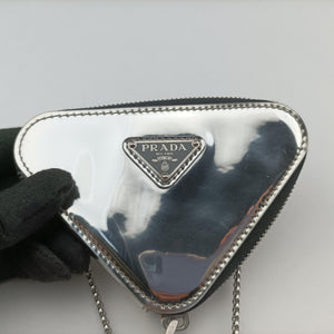 Pre-owned Prada Triangle Logo Silver patent shoulderbag | stylenewstar