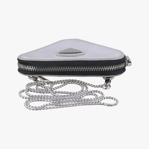 Pre-owned Prada Triangle Logo Silver patent shoulderbag | stylenewstar