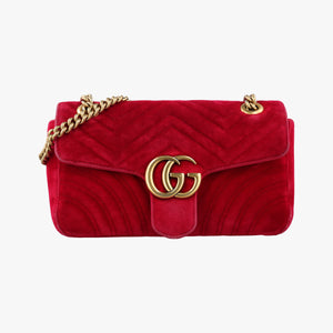 Pre-owned Gucci GG Marmont Red velour 443497 shoulderbag | stylenewstar