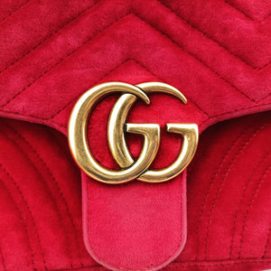 Pre-owned Gucci GG Marmont Red velour 443497 shoulderbag | stylenewstar