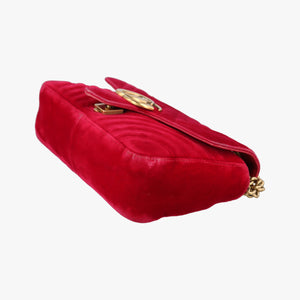 Pre-owned Gucci GG Marmont Red velour 443497 shoulderbag | stylenewstar
