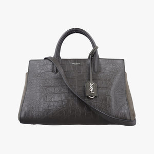 Pre-owned Yves Saint Laurent Cabas Rive Gauche Dark Gray Crocodile Embossed Calfskin Leather 400413 shoulderbag | stylenewstar