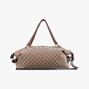 Pre-owned Gucci Medium Bamboo Brown Canvas×Leather 232959 handbag | stylenewstar