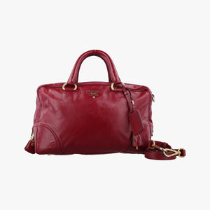 Pre-owned Prada Vitello Shine Shopping Peonia Burgundy Leather BL0821 shoulderbag | stylenewstar
