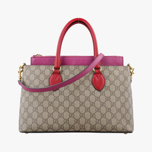 Pre-owned Gucci GG SUPREME Beige×Pink×Red PVC coated canvas × leather 409534 shoulderbag | stylenewstar